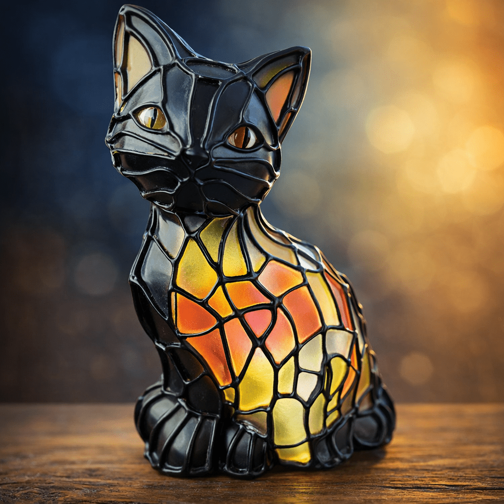 VITRAKAT – Artistic Tiffany Cat Lamp with Warm Amber Glow