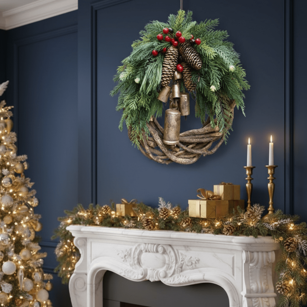 BOHOGLOW – Cozy Christmas wreath with natural bells and wooden accents