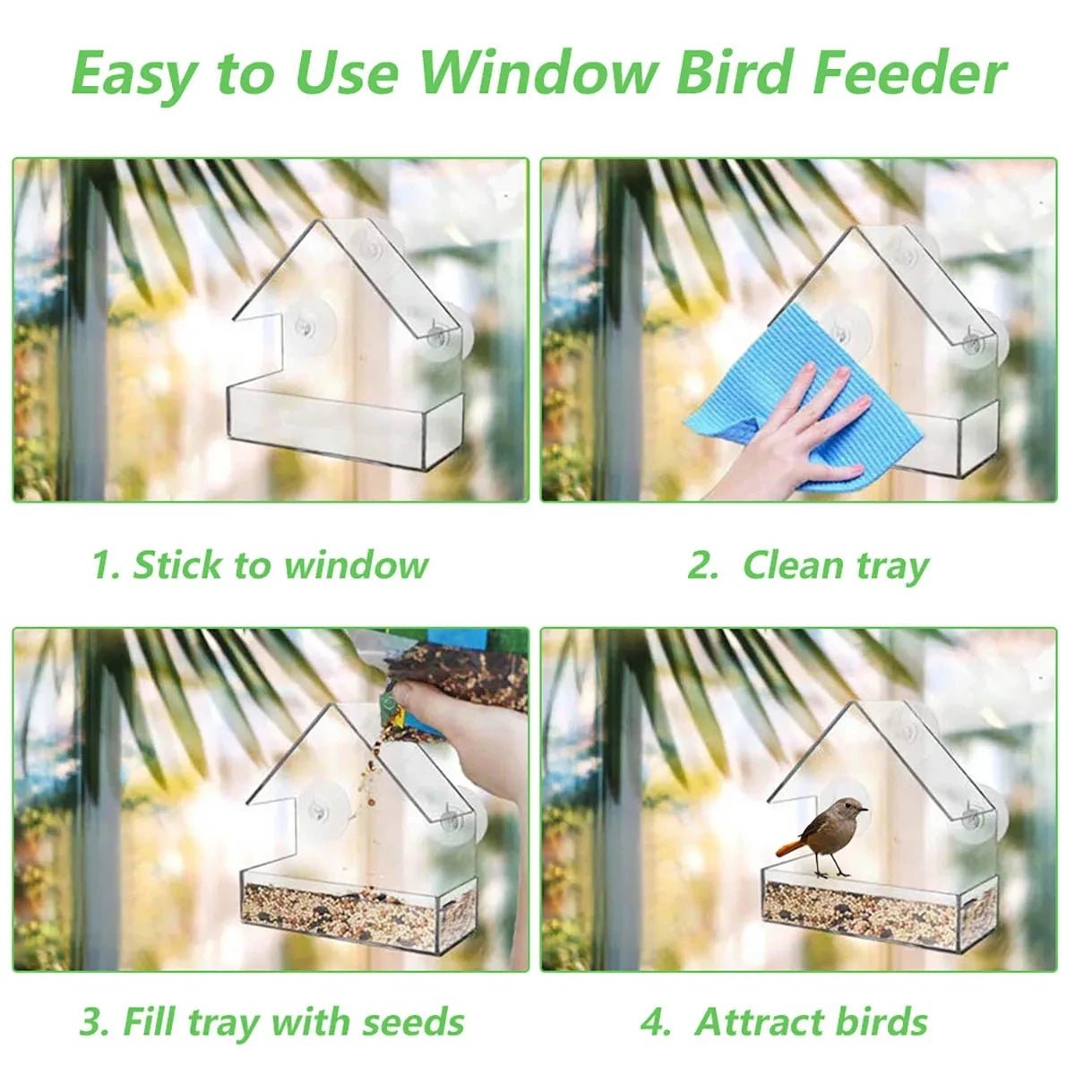 FEEDPEEK – Clear window bird feeder with suction cups
