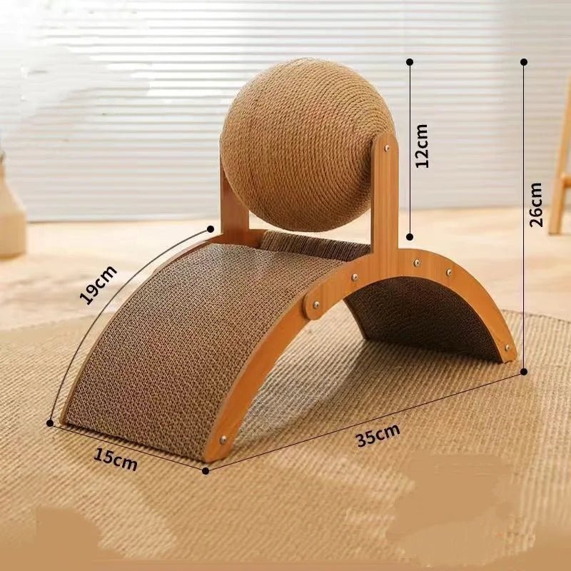SCRATCHORA – 2-in-1 Cat Scratch Ball with Natural Sisal Board and Wooden Platform