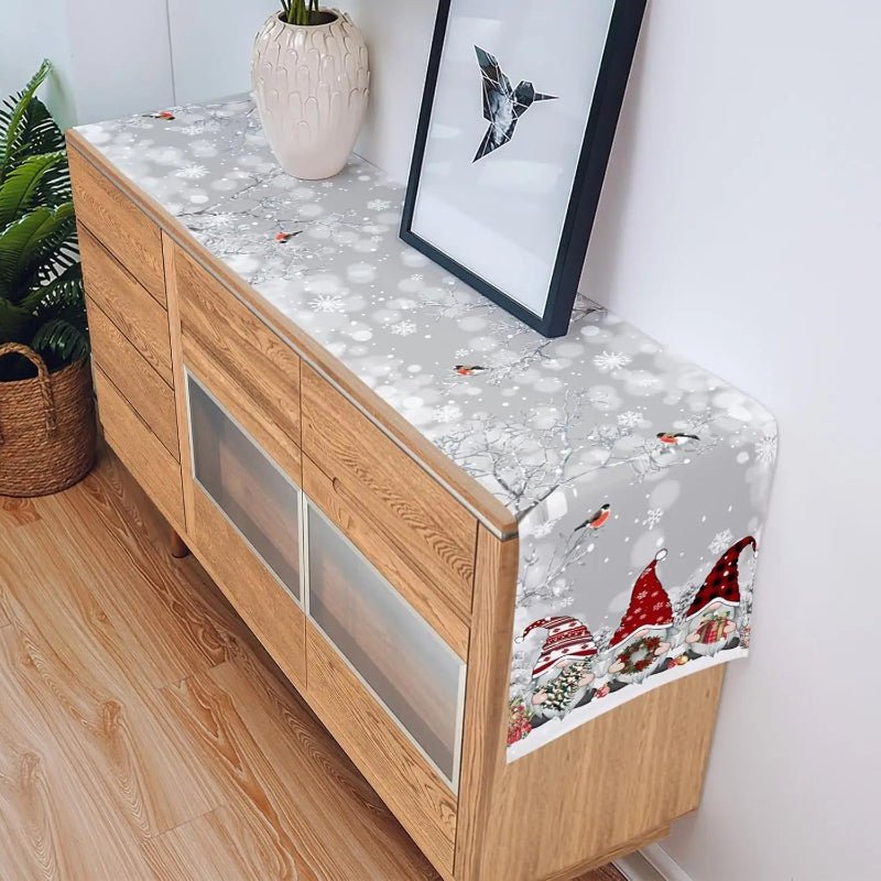 LINENWISH – Festive Linen Table Runner for Christmas with Snowflake and Gnome Motif