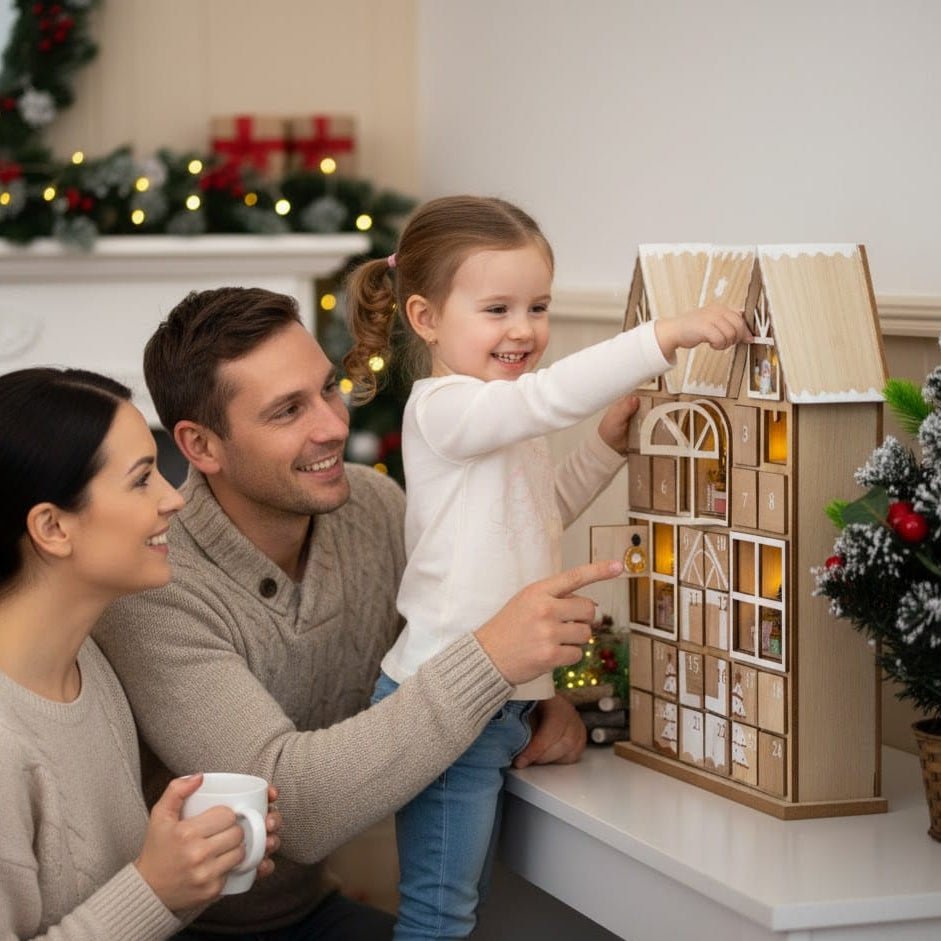 XMASCOTTAGE – Illuminated Wooden Advent Calendar for Festive Home Decor