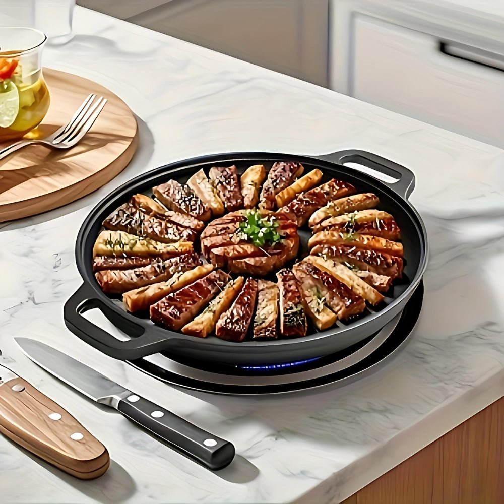 HEATSLAB – Non-stick Cast Iron Griddle Pan with Balanced Double Handles