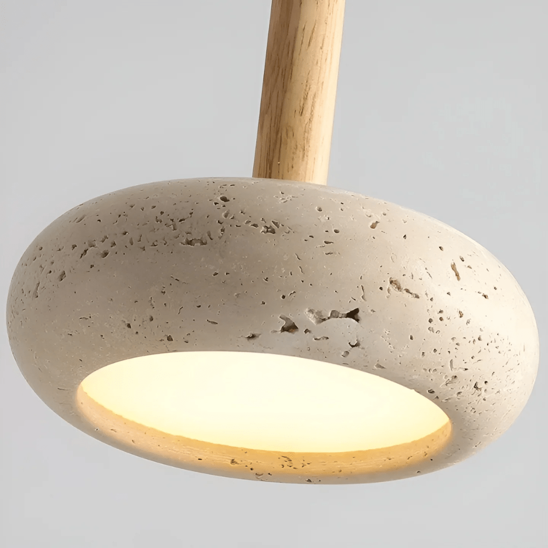 TranquilHalo – LED Retro Ceiling Light made of Wood & Stone for a calming ambiance