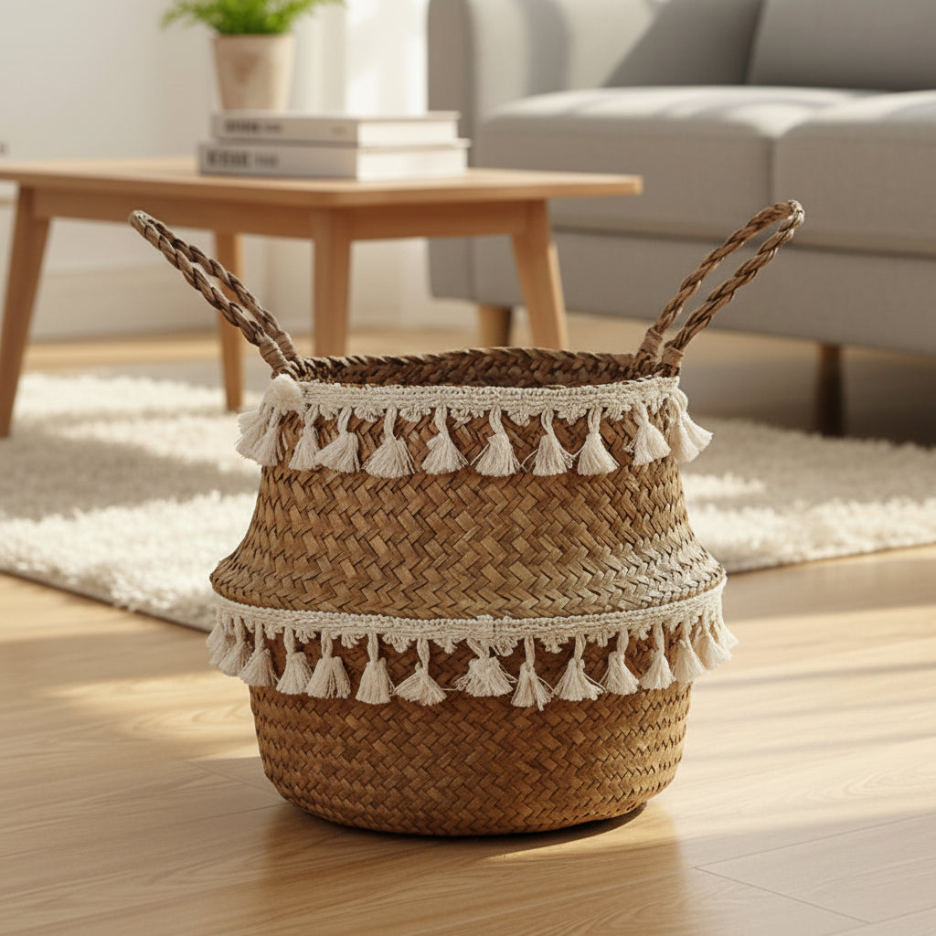 RUSTICZEN – Handmade Bamboo Willow Basket Foldable Storage as Plant Basket for Home