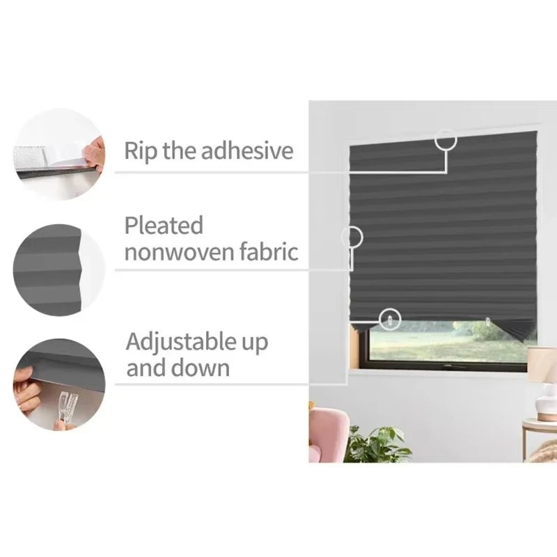 SHADEFLEX – Pleated Blackout Blinds, Self-Adhesive Roller Blinds for Home & Office