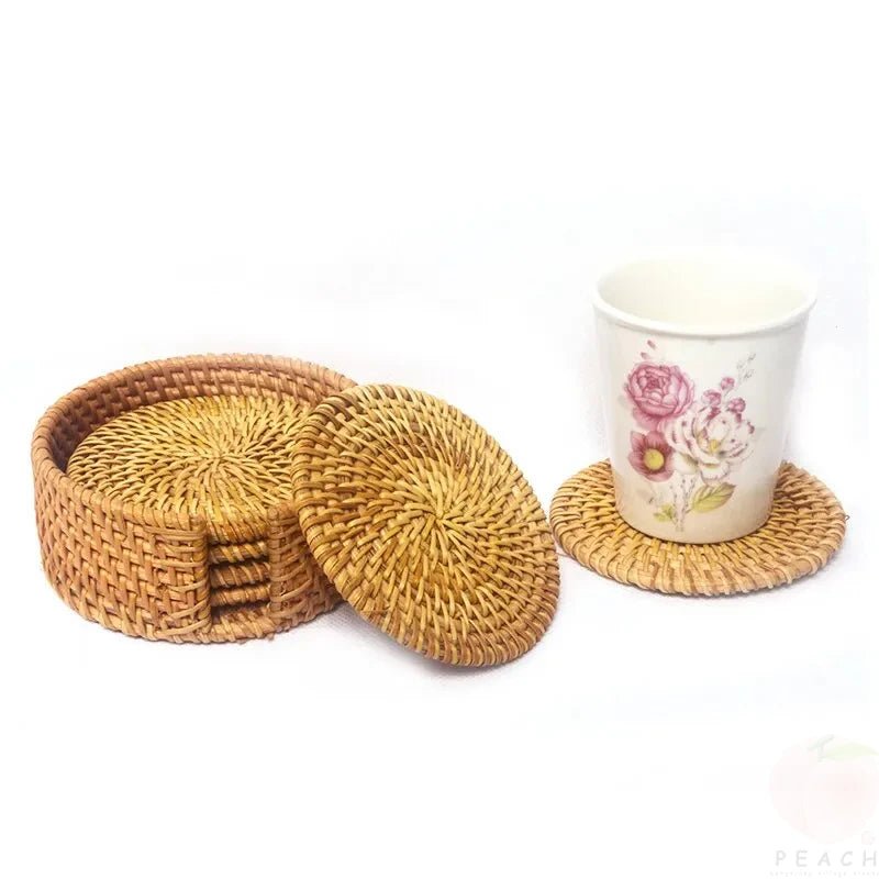 RATTANCRAFT – Elegant Coaster Set Made of Rattan Weave, 6 Pieces, Non-Slip Drink Coasters