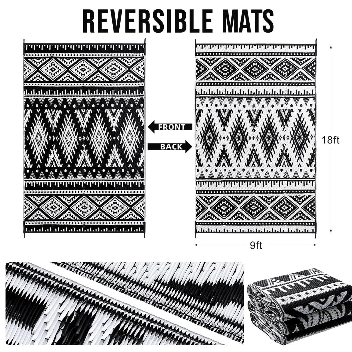 OUTWEAVE – Durable Waterproof Reversible Outdoor Artificial Straw Mat for Terrace & Picnic