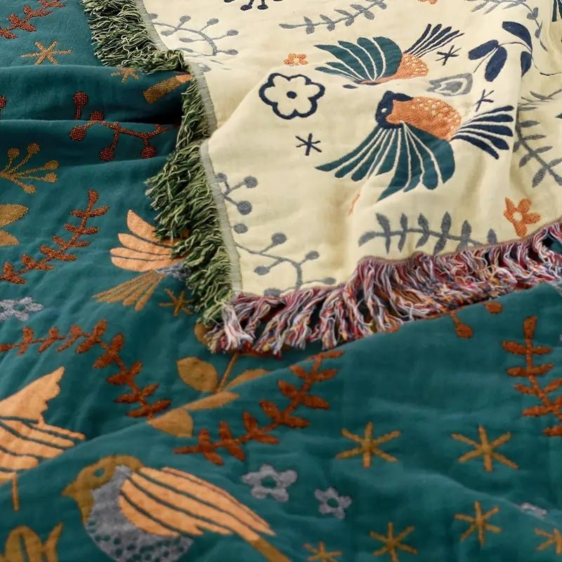 BIRCHFOLD – Reversible cotton blanket in Scandinavian style with bird motif