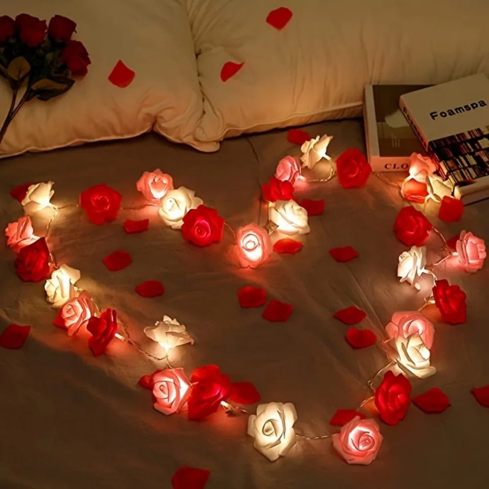 DREAMROSE – Artificial Rose String Lights Battery Operated for Valentine's Day and Gentle Romantic Lighting