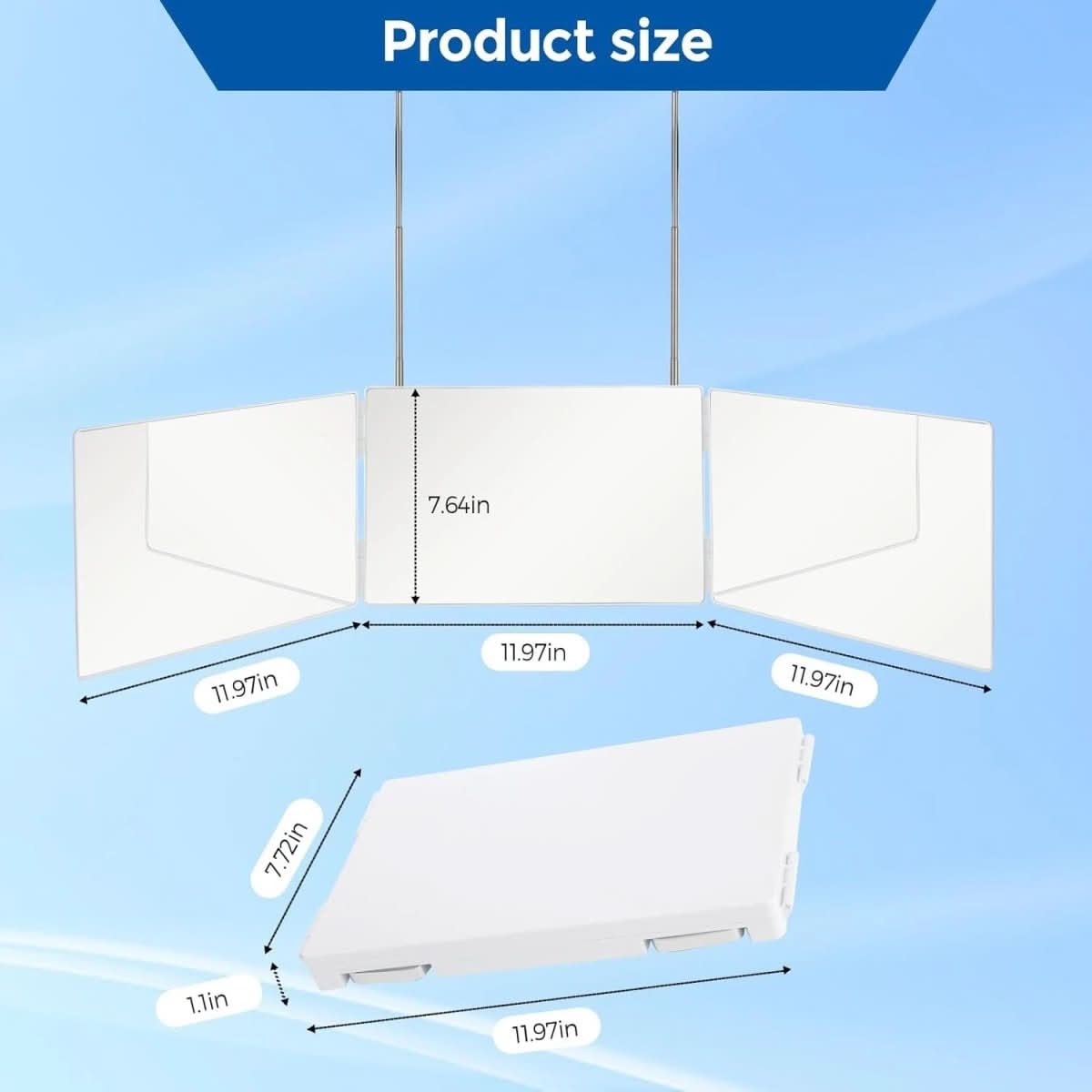TRIFLEX Mirror - Foldable 3-way mirror with hook for make-up, hair styling & shaving