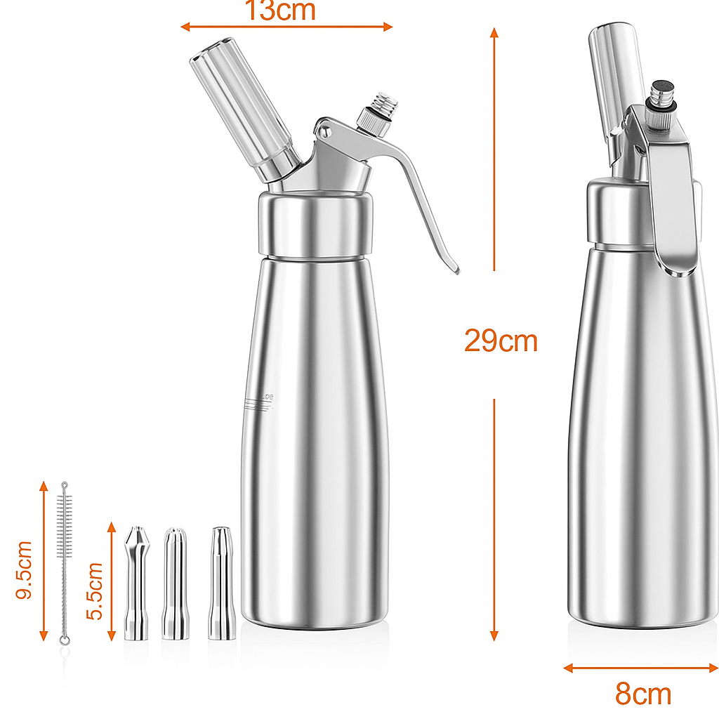 MOUSSTRIQ – 500 ml aluminum cream dispenser with 3 decorative nozzles