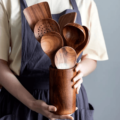 Teak kitchen utensil set - Elegant cooking utensils for modern kitchen gadgets