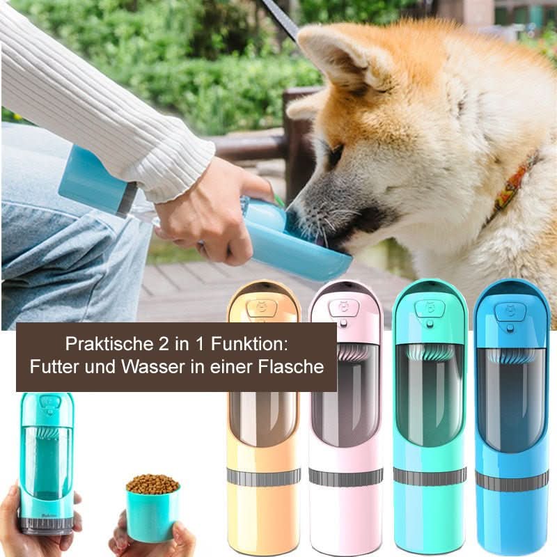 Pawbuddy Travel Bottle - 2-in-1 dog bottle with food & water bowl