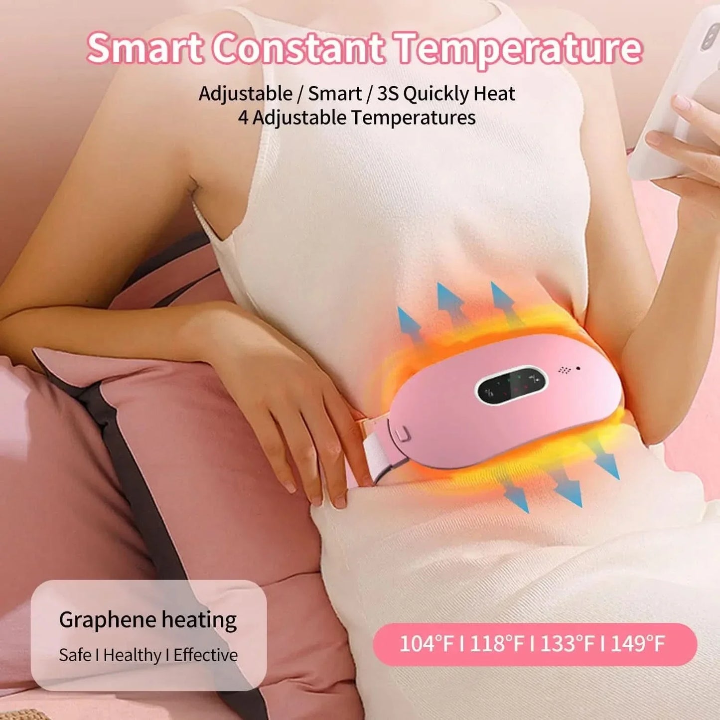 Relaxease Portable Massage & Heating Pad - Menstrual & abdominal pain relief with graphene heat & vibration massage
