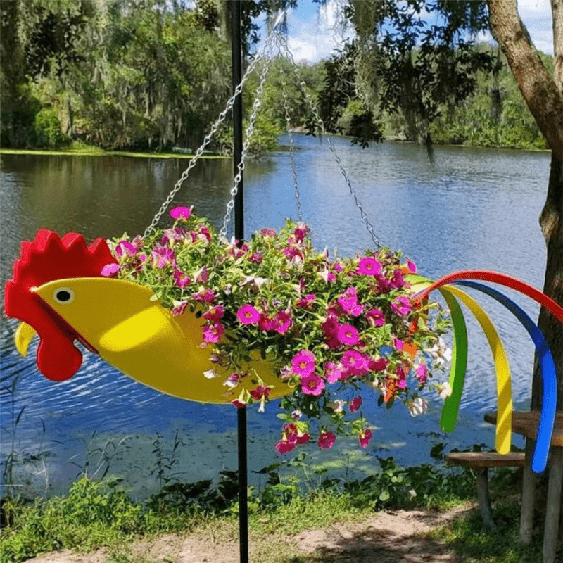 Hanging plant bowl - Colourful chicken design garden decoration