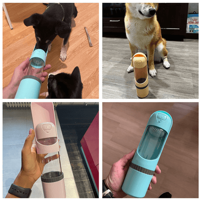 Pawbuddy Travel Bottle - 2-in-1 dog bottle with food & water bowl