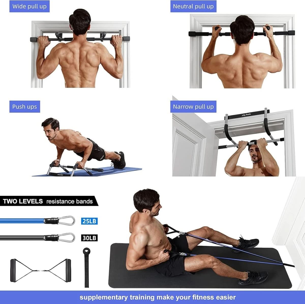 PowerGrip pull-up bar - steel pull-up bar for door frames with 200 kg load capacity