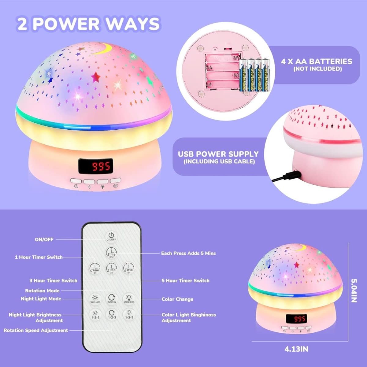 GlowLight - Magic star projector with 16 colours & timer function