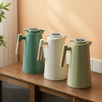 LATTEA THERMO – Double-walled Thermos Flask with Temperature Display and Wooden Handle