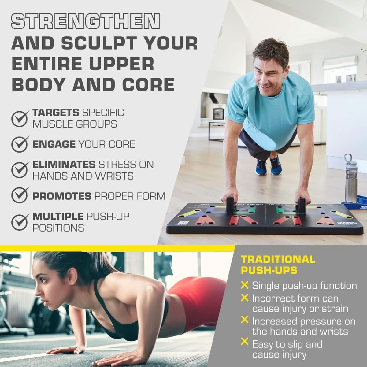 FlexIFit - Foldable push-up board with 30 training positions for targeted muscle training