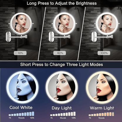 MAGNIFILUX – LED Magnifying Mirror with Adjustable Lighting and Rechargeable Battery