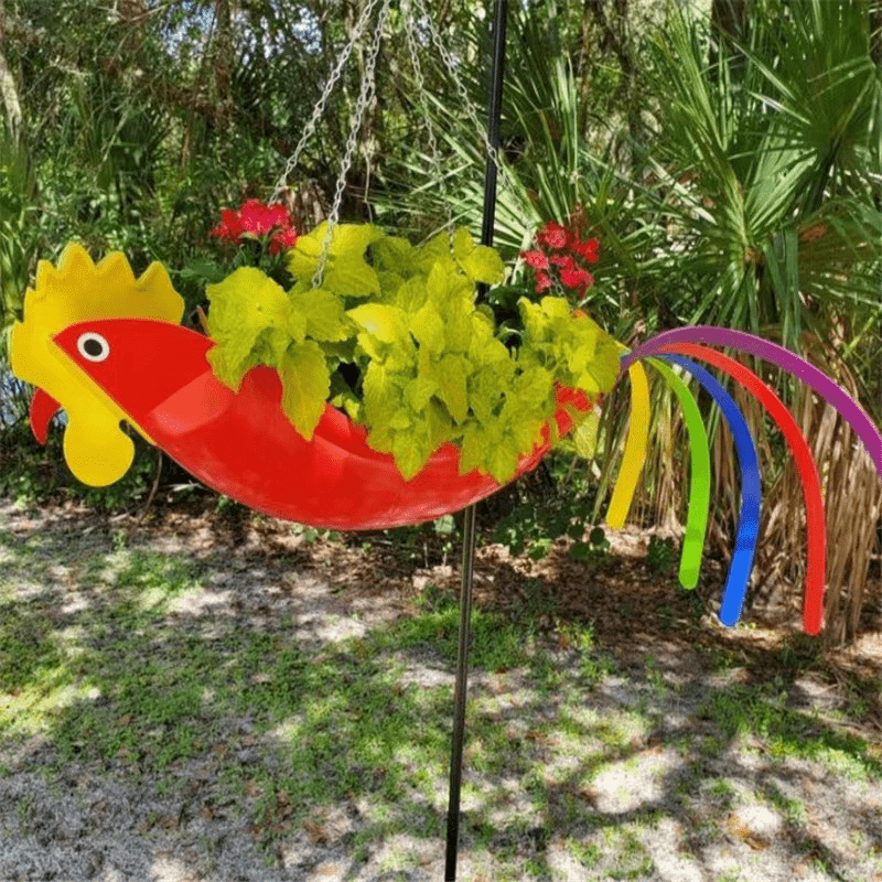 Hanging plant bowl - Colourful chicken design garden decoration