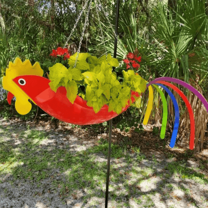 Hanging plant bowl - Colourful chicken design garden decoration
