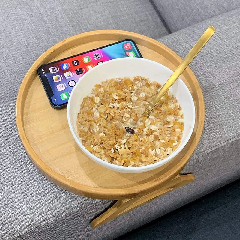 COMFORTCLIP – Clip-On Natural Wood Armrest Tray for Drinks & Snacks