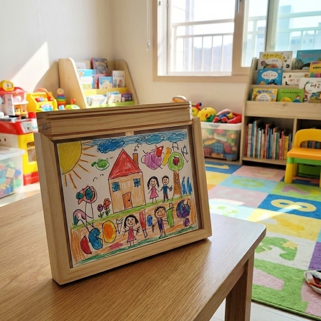 SKETCHBOX – Wooden display frame for children's drawings with storage function