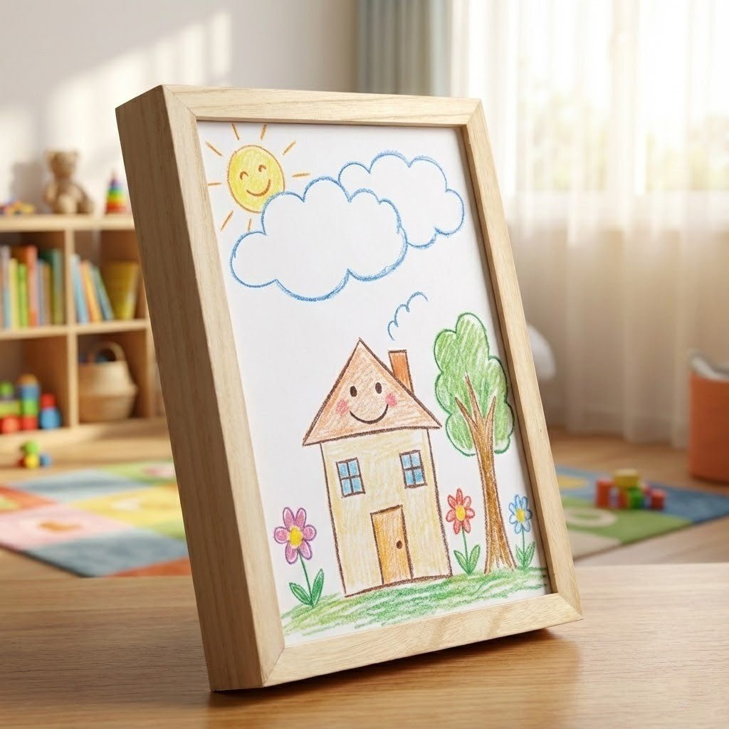 SKETCHBOX – Wooden display frame for children's drawings with storage function