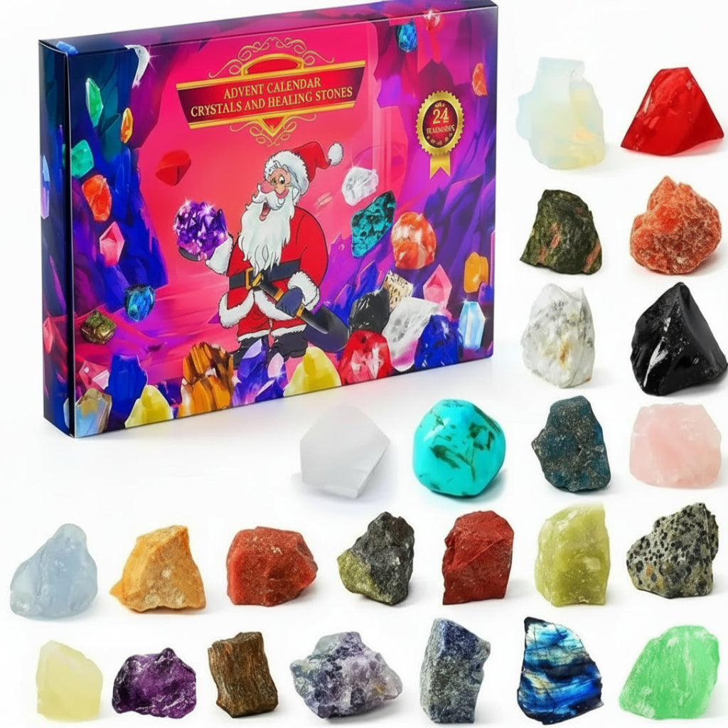 CRYSTAL ADVENT STONE CALENDAR 2025 – 24 natural gemstones for the Christmas countdown