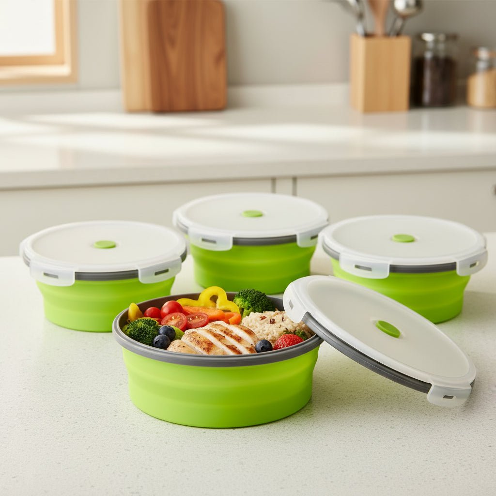 BENTOSTORE – Foldable Silicone Bento Lunchbox Set, Portable Food Container with Leak-Proof Lid