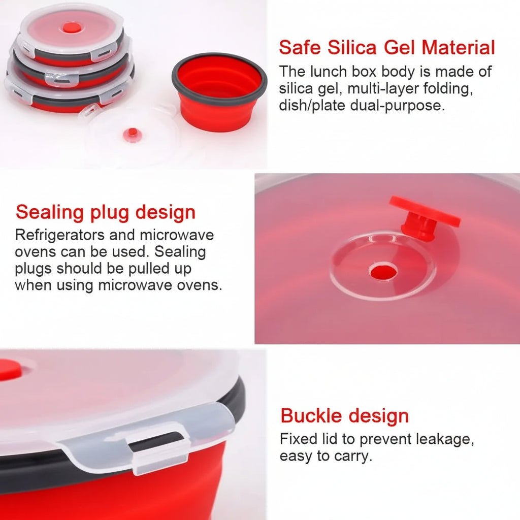 BENTOSTORE – Foldable Silicone Bento Lunchbox Set, Portable Food Container with Leak-Proof Lid