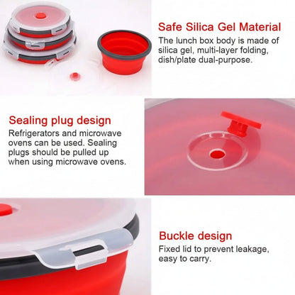 BENTOSTORE – Foldable Silicone Bento Lunchbox Set, Portable Food Container with Leak-Proof Lid