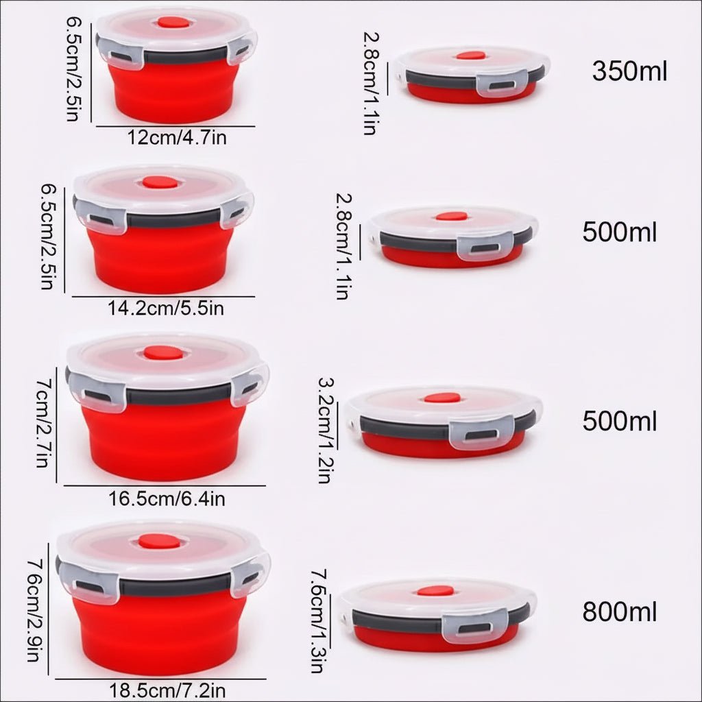 BENTOSTORE – Foldable Silicone Bento Lunchbox Set, Portable Food Container with Leak-Proof Lid