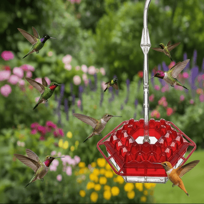 HUMMIFEED – Colorful Hanging Hummingbird Feeder & Weatherproof Bird Bath