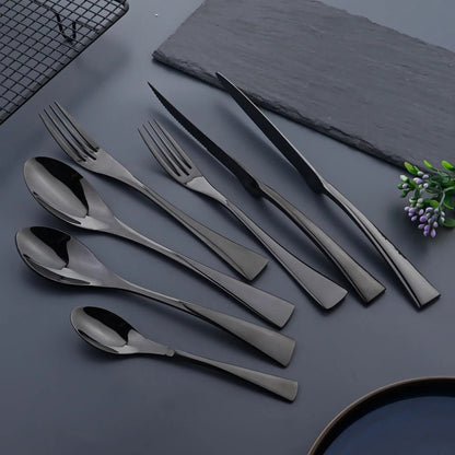 NOIRSTEEL – Elegant Black Stainless Steel Cutlery Set