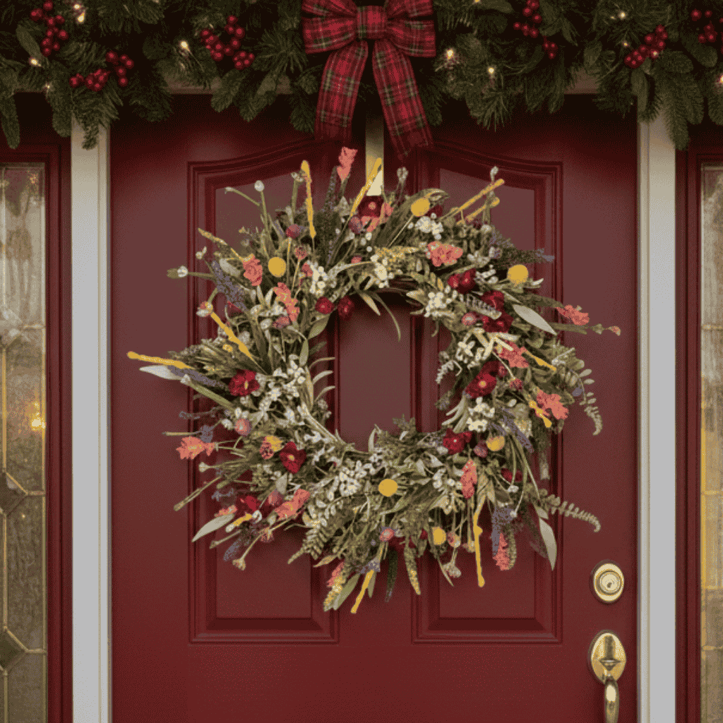 FLORASPIRE – Lush decorative door wreath with realistic blossoms & year-round charm