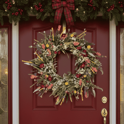 FLORASPIRE – Lush decorative door wreath with realistic blossoms & year-round charm