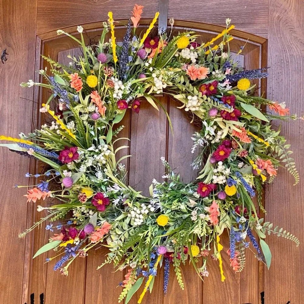 FLORASPIRE – Lush decorative door wreath with realistic blossoms & year-round charm
