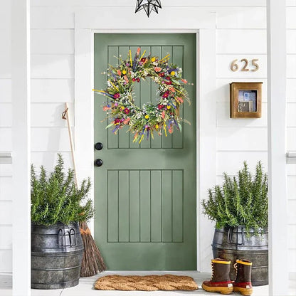 FLORASPIRE – Lush decorative door wreath with realistic blossoms & year-round charm