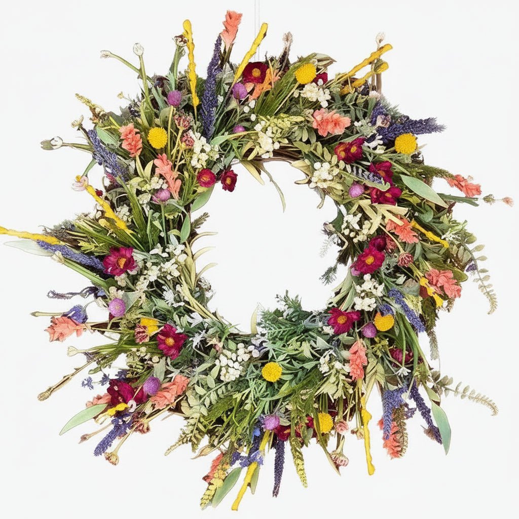 FLORASPIRE – Lush decorative door wreath with realistic blossoms & year-round charm