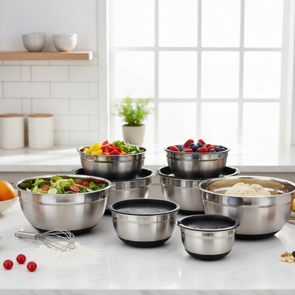 MIXNGRIP – Stainless Steel Mixing Bowl with Non-Slip Silicone Base