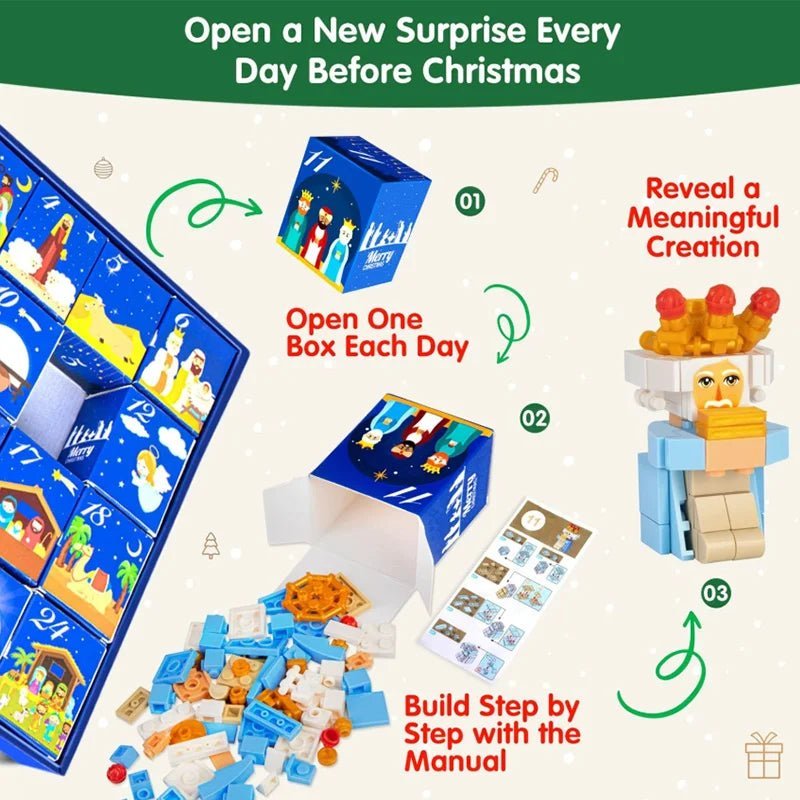 STACKMAS – Creative DIY Advent Calendar with Nativity Motif and 24 Building Blocks for Families
