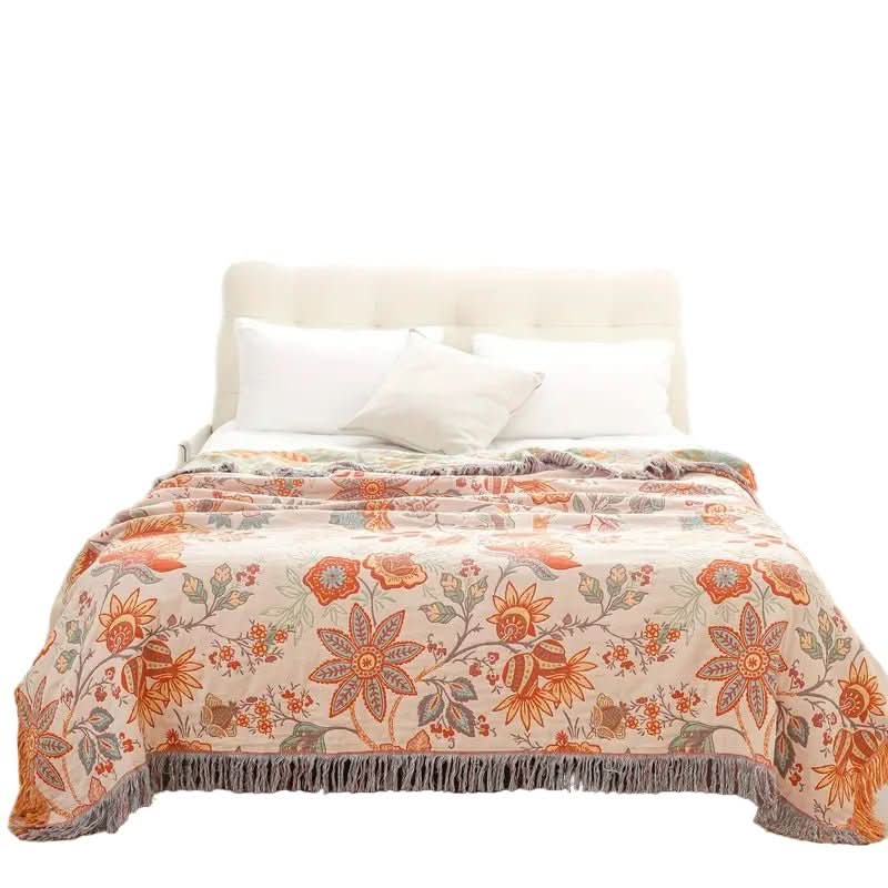 Boho-Chic – Cotton Throw Blanket with Floral Pattern