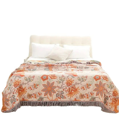 Boho-Chic – Cotton Throw Blanket with Floral Pattern