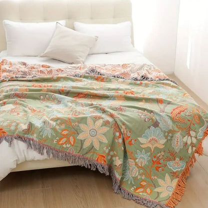 Boho-Chic – Cotton Throw Blanket with Floral Pattern