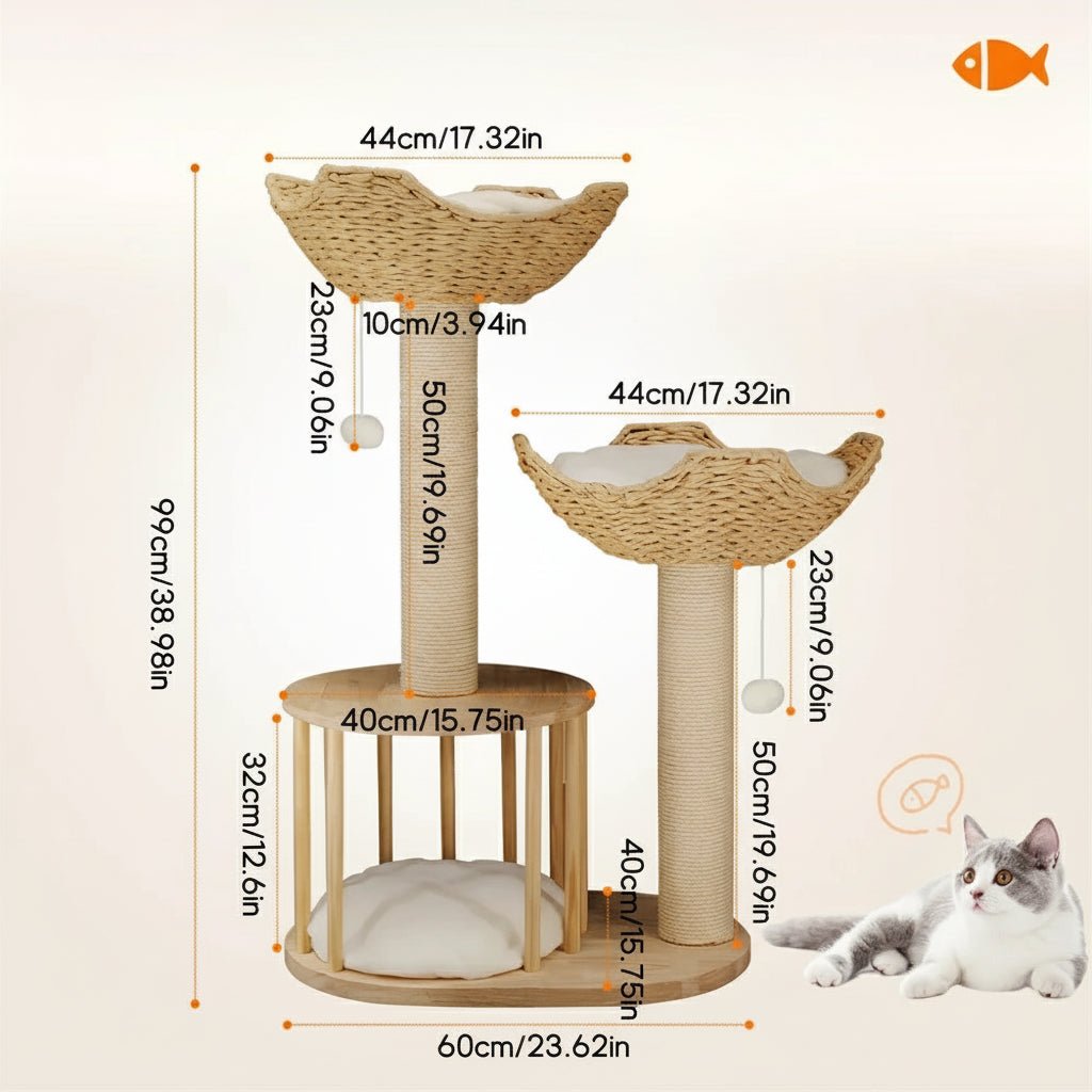 TRICATLOFT – Three-level plush cat tree with sturdy sisal scratching posts