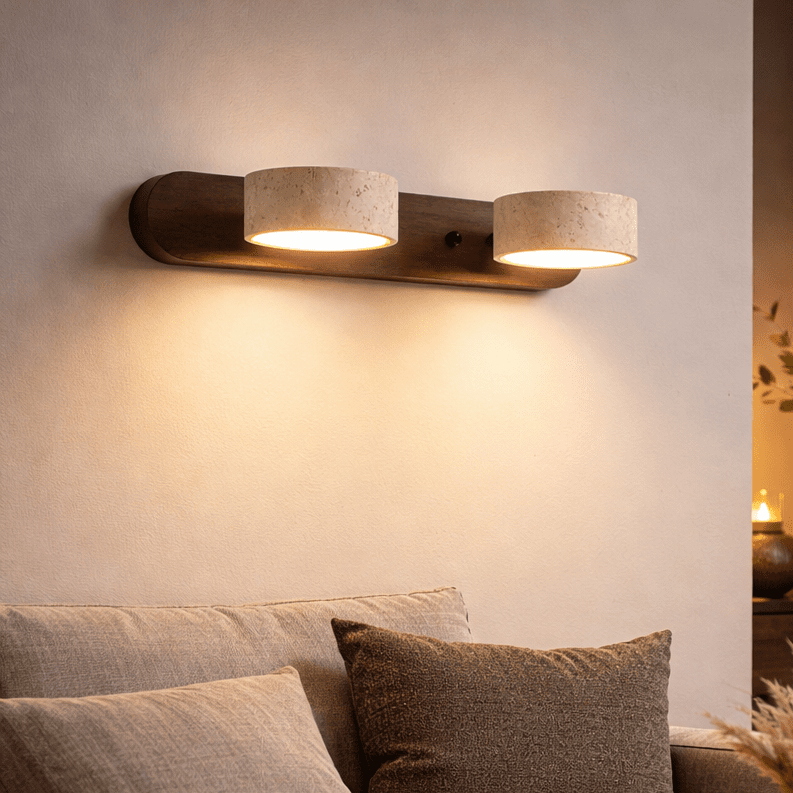 AVERRA – LED wall light made of travertine for architectural luxury
